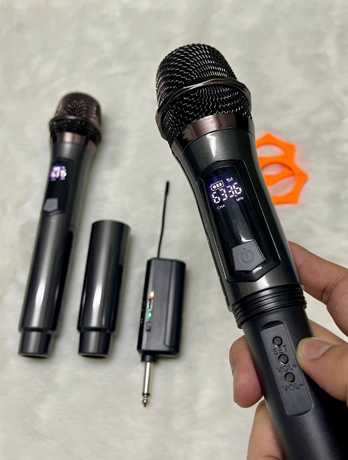 Bộ 2 Micro không dây UHF pin sạc Xám